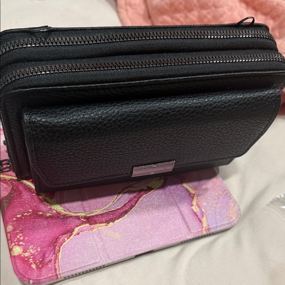 Black Leather Double-Zip Crossbody Bag